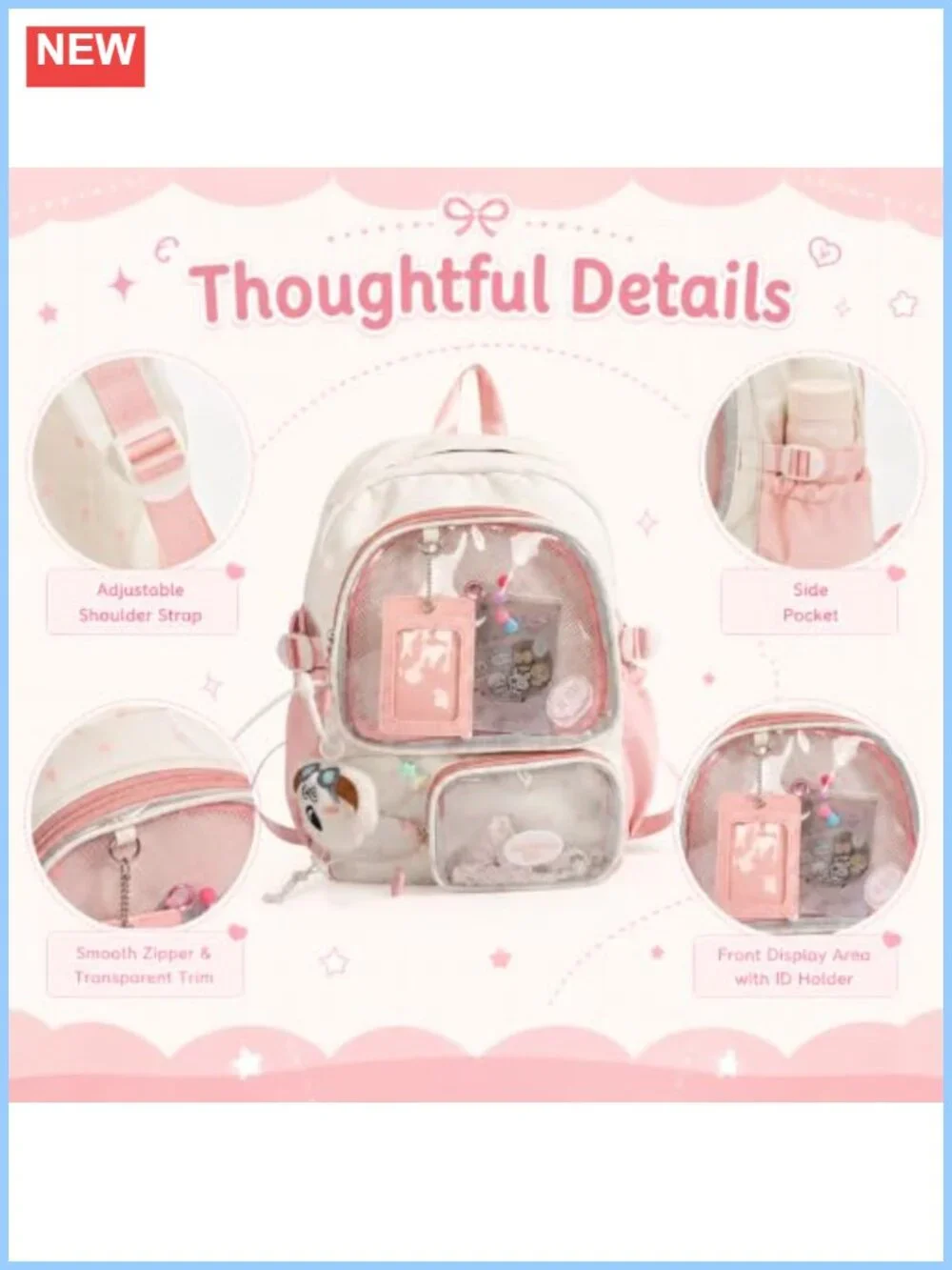 Ita Bag Backpack Purse Nylon PVC Y2K Kawaii Pin Display Daypack